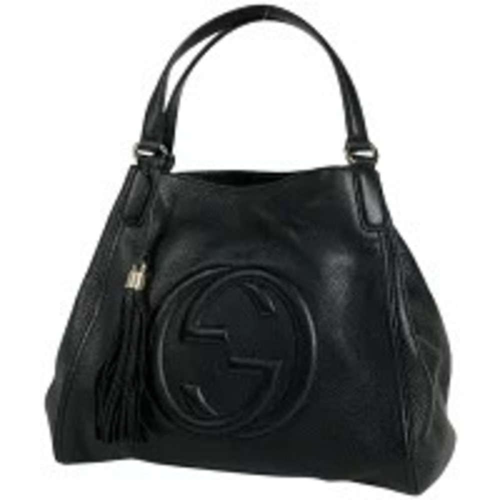 Gucci Soho Tote Bag Shoulder Fringe Interlocking GG Leather Black